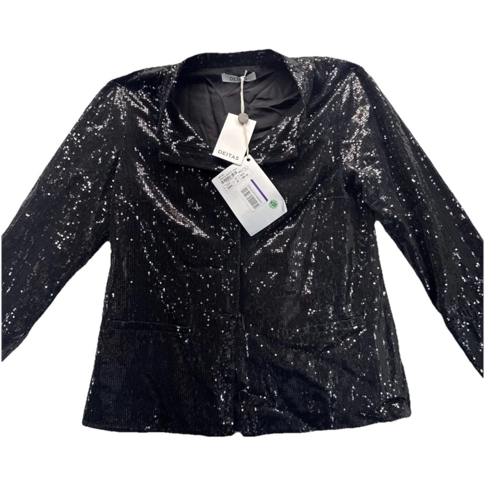 Designer Women's Size 38 Black Fashion Party Sequin Glitter Cover Blazer